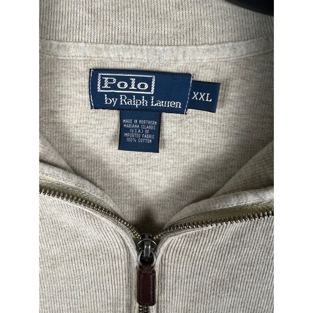 Vintage Polo Ralph Lauren Mens XXL Made in USA Tan Heather 1/4 Zip Cotton read*